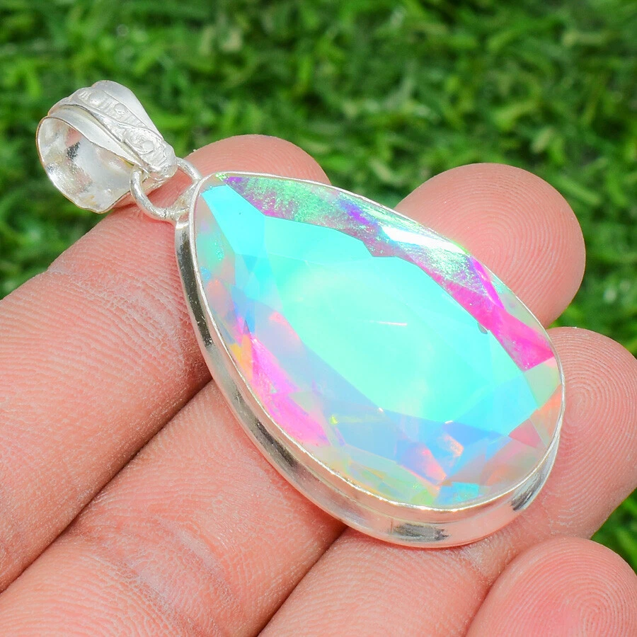 Rainbow Fire Topaz Gemstone Handmade 925 Sterling Silver Jewelry Wedding Pendant - Image 4 of 4