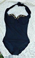 Vintage 199's Never Worn Sun Streak Halter Swim Suit Bathing Suit Black Gold 12T