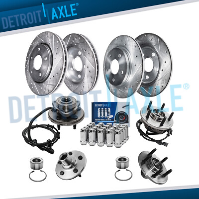Front Rear Drilled Rotor Wheel Hub w/20pc Lugnuts for Ford Explorer Mountaineer