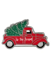 PinMart's Holiday Tis The Season Vintage Red Truck with Christmas Tree Lapel Pin