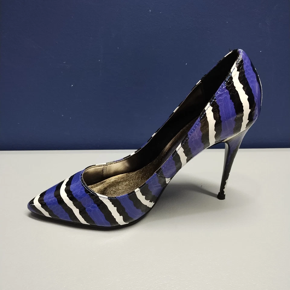 Zapatos de tacón de aguja de piel de serpiente LFL para mujer talla 7 púrpura punta múltiple sin cordones Foto 4 de 4