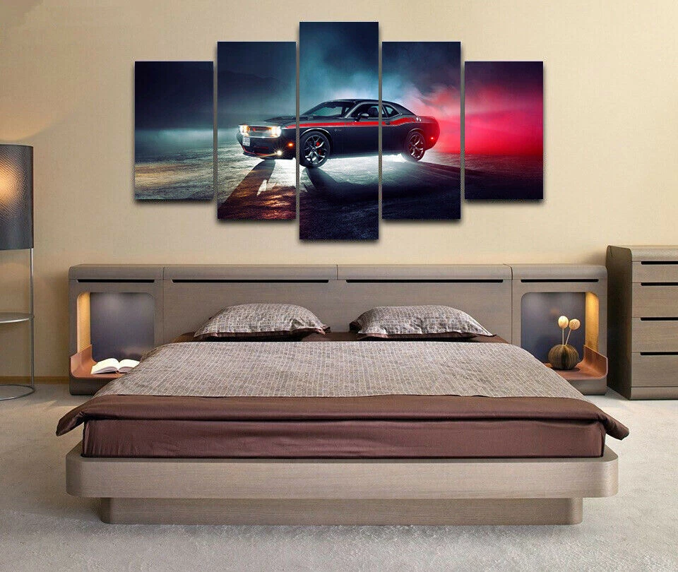 Dodge Challenger Super Sports Car 5 paneles lienzo impresión arte de pared decoración del hogar Foto 2 de 4