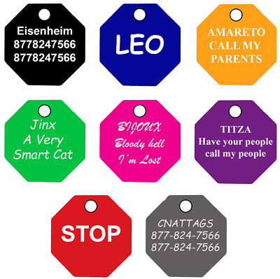 Octagon Shape Pet ID Tags, Dog Tags, Pet Tags, 8 Colors, (PREMIUM ALUMINUM)