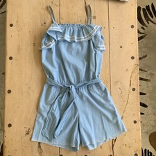 Ralph Lauren Denim Nautical Chambray Girls Size 12 Blue Jumper Romper Belted