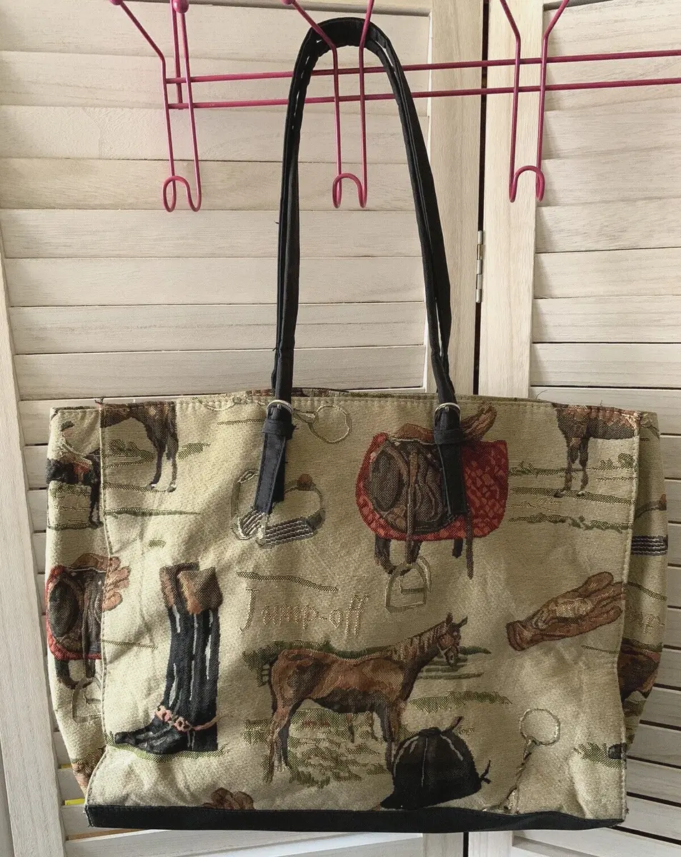 Braciano Horse Tote Large Purse Bag Handbag Fabric Leather