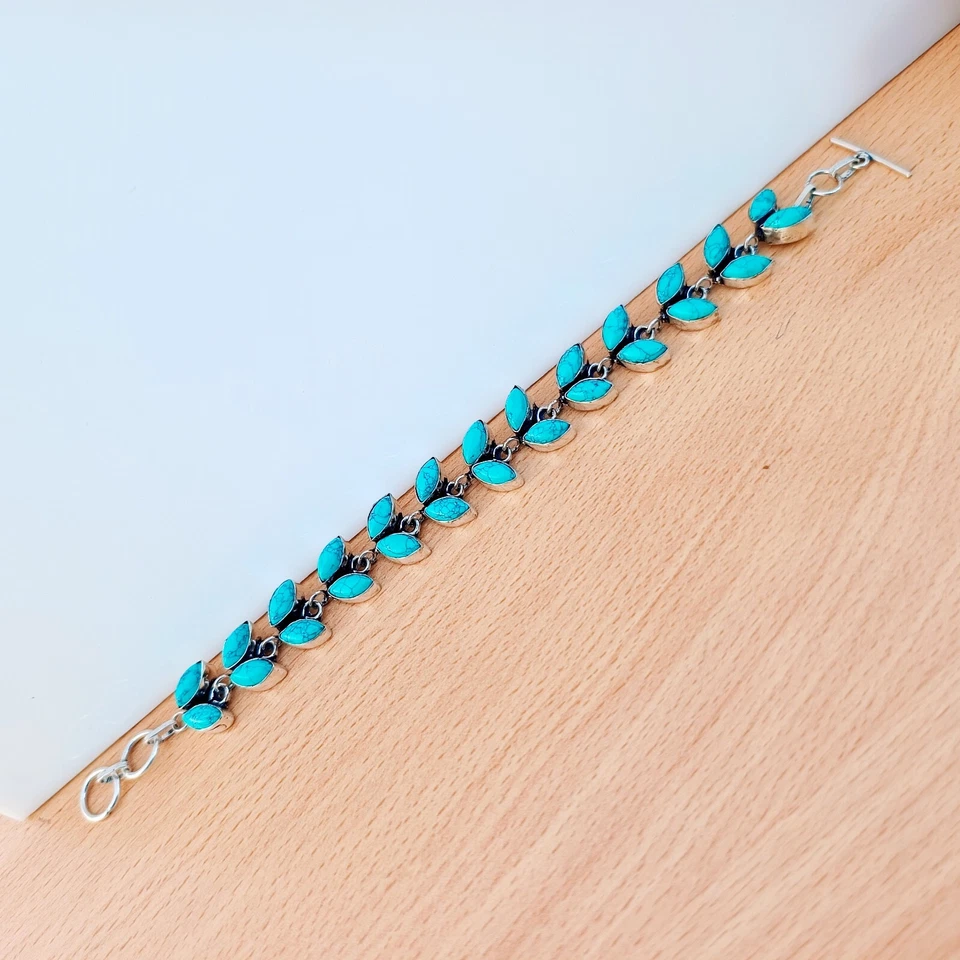 Pulsera de piedras preciosas turquesa pulsera de plata de ley hecha a mano pulsera joyería Foto 4 de 4