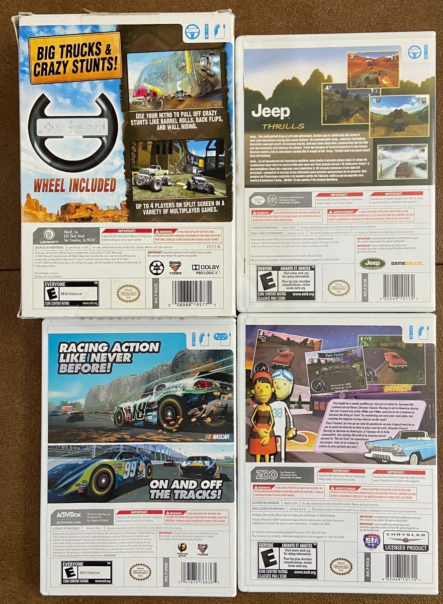 Nintendo Wii Racing BUNDLE Monster 4x4, Jeep Thrills, Nascar