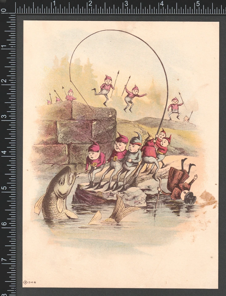 Antiqe Brownies 1800's BIG 5.5 x 7.5 Victorian Trade Card SR.Sport Fish Fantasy - Imagem 2 de 4