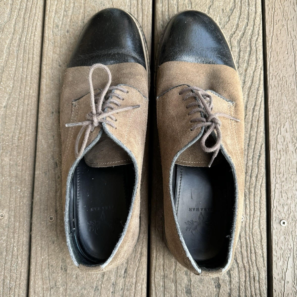 Zara Man Brown Suede Lace Up Oxfords Size 42 US 9 Black Cap 
