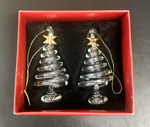 Blown Glass Spiral Christmas Tree Ornaments - Gold Star - Clear - with Gift Box - Picture 5 of 6