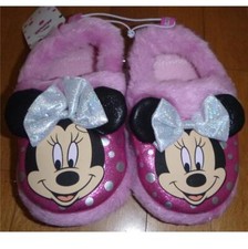 Toddler Girls MINNIE MOUSE Fur Trimmed A Line Slippers Size 9/10 11/12 Bow NWT