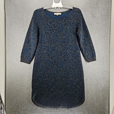 Ann Taylor Tunic Dress Size Large Wool Blend 3/4 Sleeve Abstract Print Gray Blue