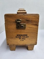 Vintage Wooden Esquire Shoe Valet De Luxe Shoe Shine Box Kit - Brushes & Polish