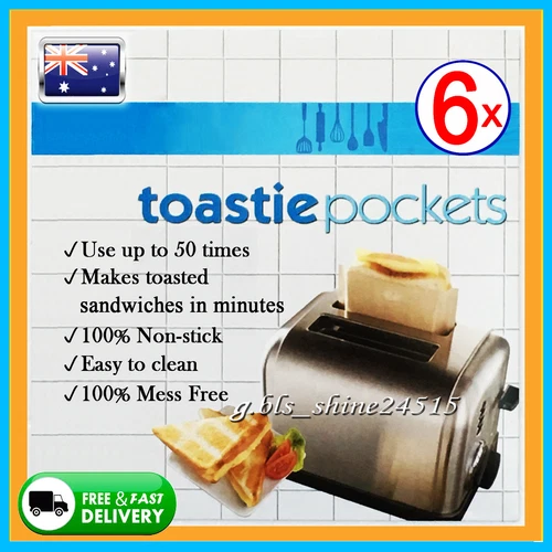 6x Toastie Pockets Bag Non-Stick Reusable Toast Sandwich Baking Oven Kitchen