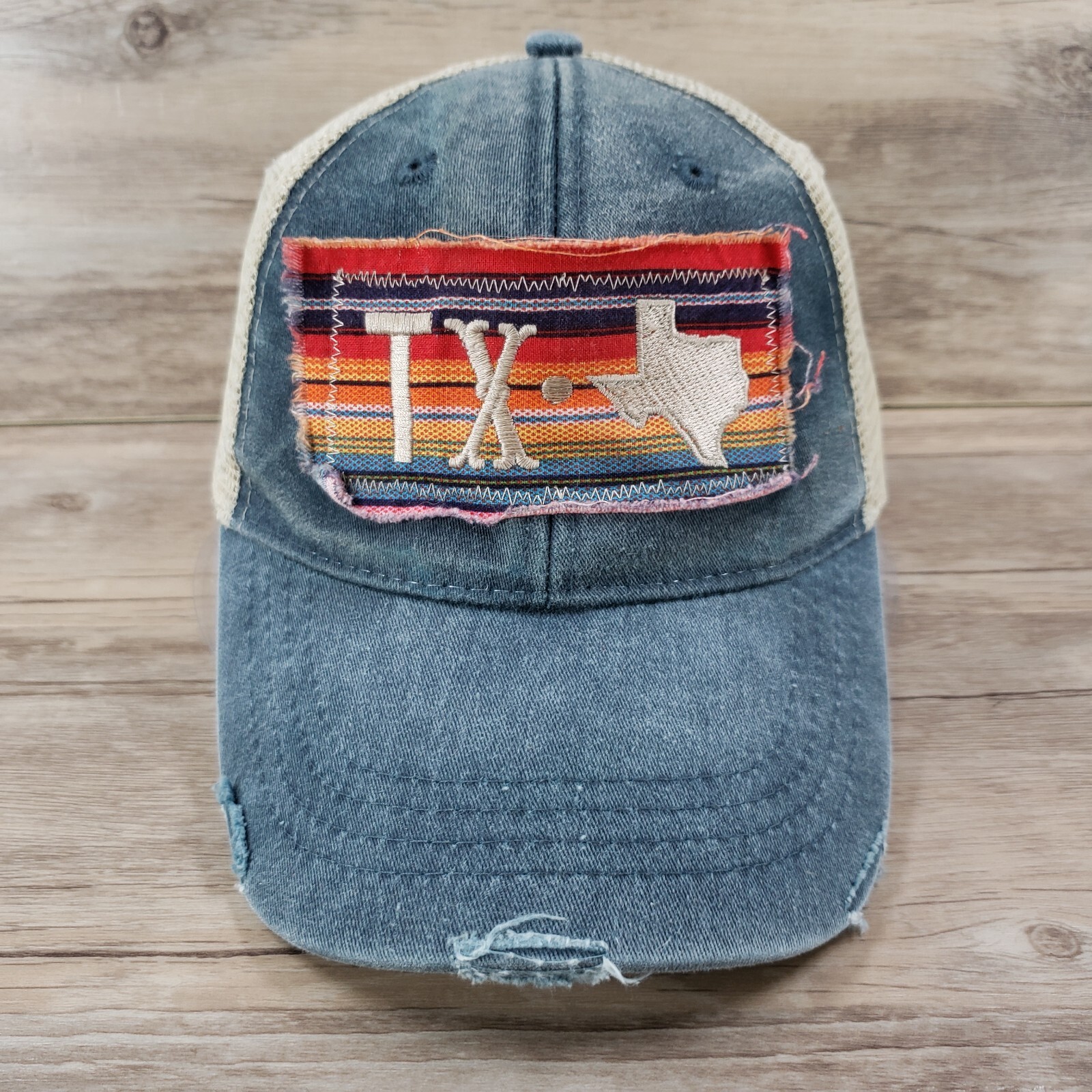 Texas Serape Patch Hat Cap Snapback Distressed Bl… - image 1