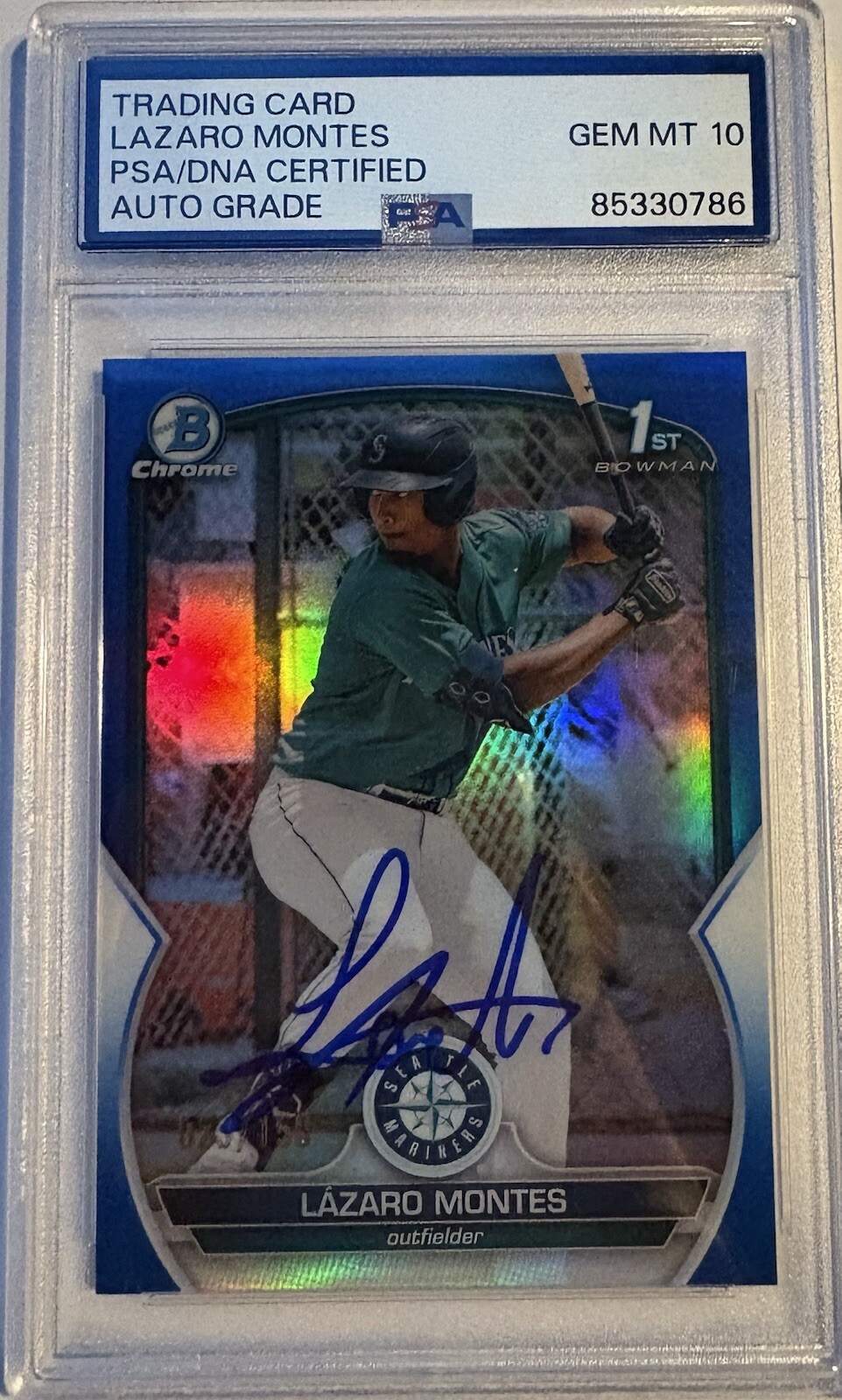 2023 1st Bowman Chrome Lazaro Montes Signed True Blue Refractor /150 PSA 10 Auto