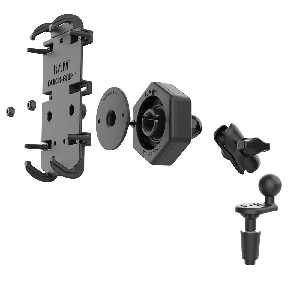 RAM Vibe-Safe Montaje de vástago de horquilla de motocicleta- iPhone 16, 16 Plus, 16 Pro, 16 Pro Max Foto 2 de 4
