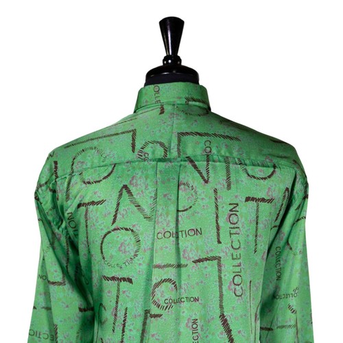 Mens Silky Shirt Large Green Floral Graphic Button Up Tropical Vacation Party - Picture 6 of 7