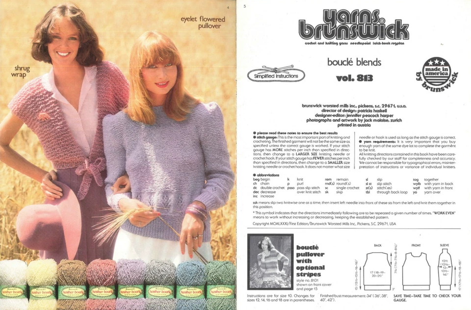 Brunswick Boucle Blends Knitting Crochet Pattern Booklet 813 Simple Shrug Jacket - Image 4 of 4