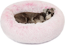Friends Forever Donut Dog Bed Faux Fur Fluffy Calming Sofa for Medium Dogs, Soft