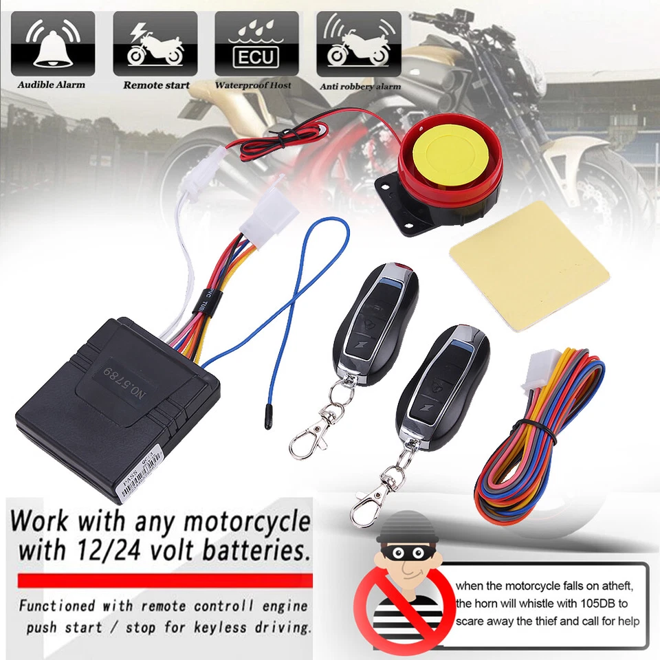 12V Anti-theft Security Alarm System Remote Control Engine Start Motorcycle Bike Foto 3 de 4