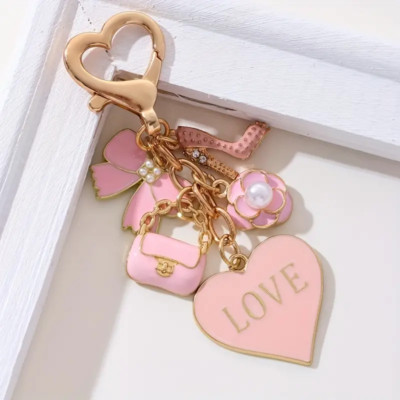 Love Pink Mini Bag Cosmetics Charm Keychain Key Ring Chain Keyring
