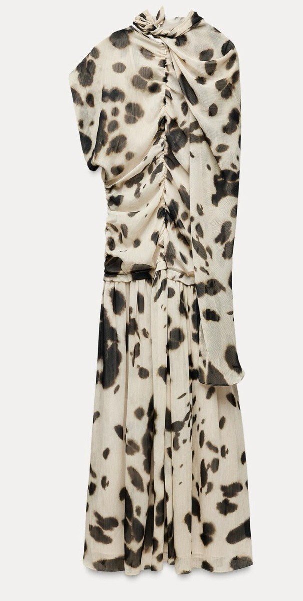 ZARA FW24 ANIMAL PRINT VOLUMINOUS MIDI DRESS ZW COLL. BLACK