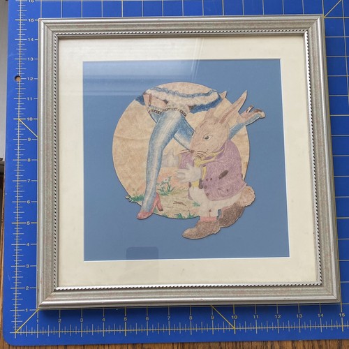 Naughty Rabbit Chasing Alice Cartoon Pin-Up ~1940s Colored Pencil Drawing Framed - Picture 5 of 6