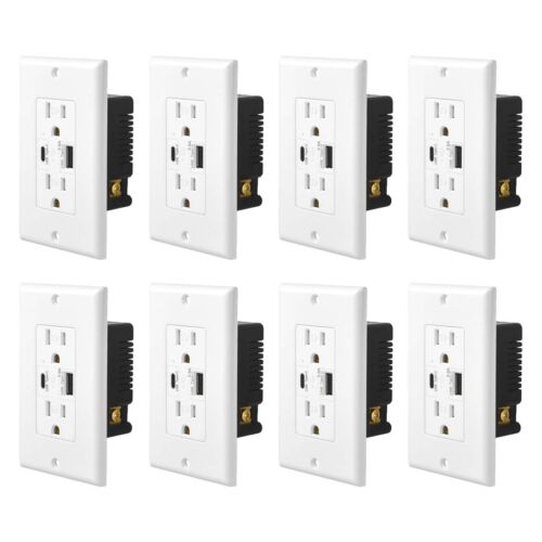 8 Packs Wall Charger with 5.8A 2 Port USB Type-C Outlet Power Adapter Plug UL
