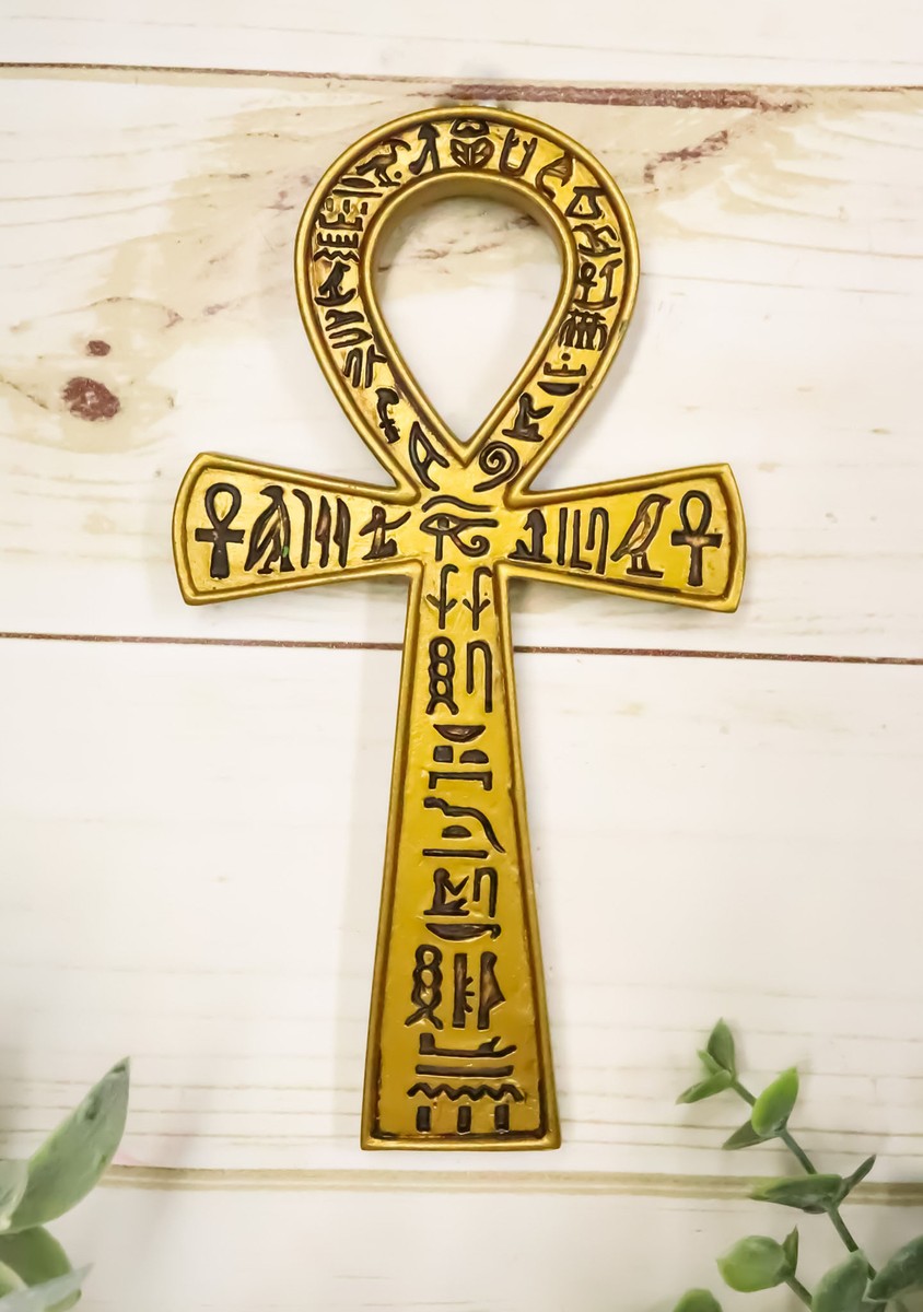 Ebros Small Crux Ansata Egyptian Golden Ankh Wall Decor Figurine