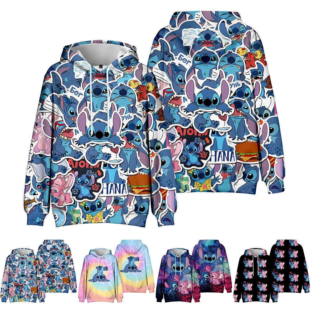 SACAI Felpa con cappuccio per bambini fantasia Lilo & Stitch felpa con tasca