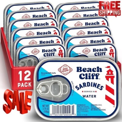 Beach Cliff Sardines in Water, Wild Caught, 3.75 oz Can, Pack of 12