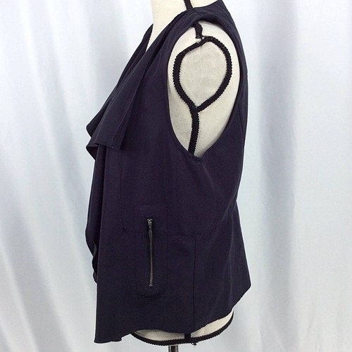 Chicos 0 Draped Waterfall Open Vest Womens Size Small / 4 Black Moto Zip Pockets - Picture 4 of 9