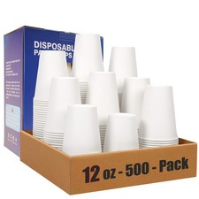 500 Pack 12 oz Disposable Paper Coffee Cups, 12 oz White Paper Cups Bulk for ...