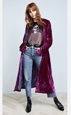 FREE PEOPLE Dhalia Velvet Duster Ruched Tassels Sleeve Longline Jacket Berry S