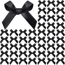50 PCS Mini Black Bows, Small Stain Ribbon Black Bow for Cake, Tiny Bows for Cra