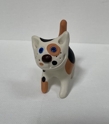 Small Cat Figurine, Hand-painted Clay,Handmade From Europe