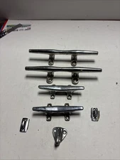 2 Pair of Antique Vintage Chrome Finish Brass / StainlesBoat Cleats & Hook