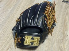 High Gold Leather Baseball Glove Black Gold Embroidery Near Mint