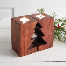 Christmas Tree Cutout Tealight Holders Wooden Home Decorative Collectible