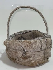 Handwoven Palm Frond Fiber & Vine Basket Native Rustic Primative Wood Sm