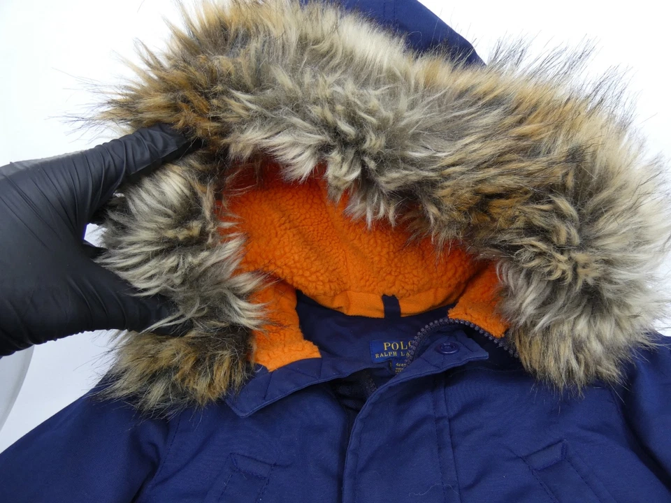 Polo Ralph Lauren Toddler Boy's Blue Down Parka + Faux Fur Trim Sz 4 / 4T - Image 3 of 4