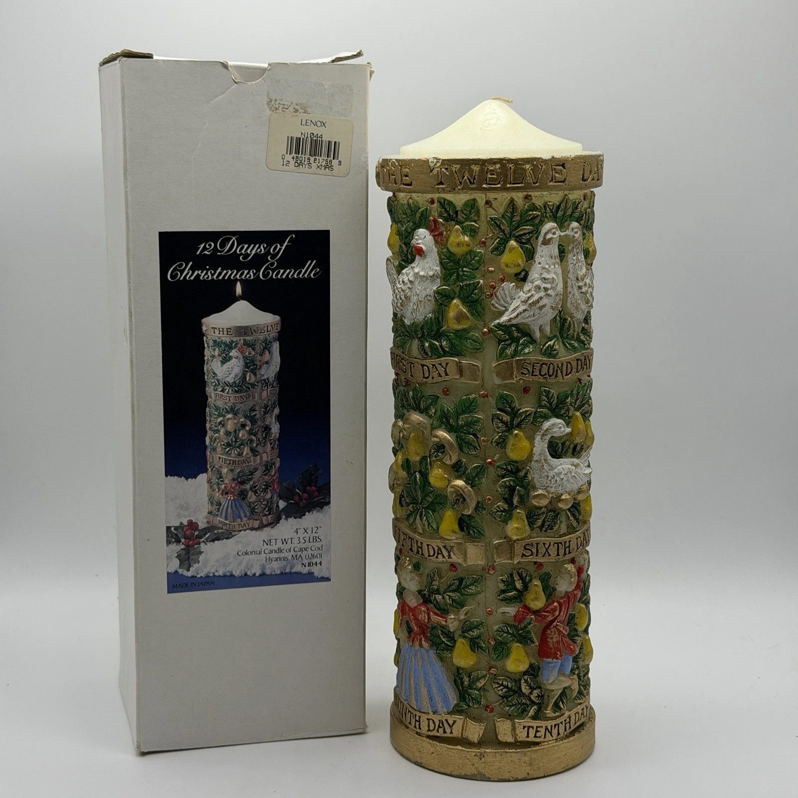 Large Candle 12 Twelve Days of Christmas Vintage Cottagecore Partridge Birds - product detail image 1