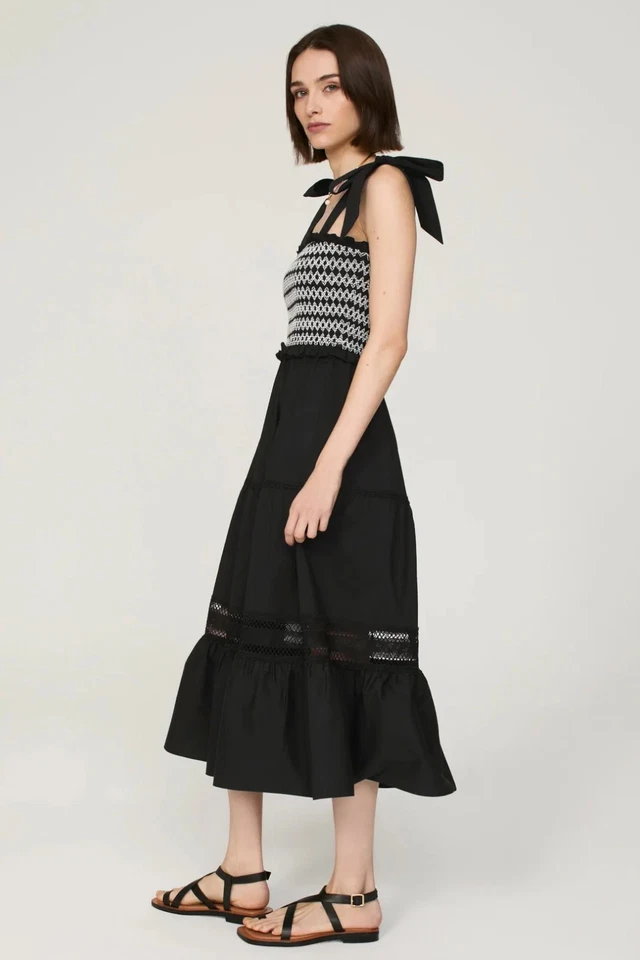 Vestido PETER SOM Collective Negro Blanco Calado Midi Encaje Línea A, Talla L. Foto 3 de 4