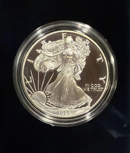 1998 P American Eagle One Ounce Proof Silver Bullion Coin Box & COA