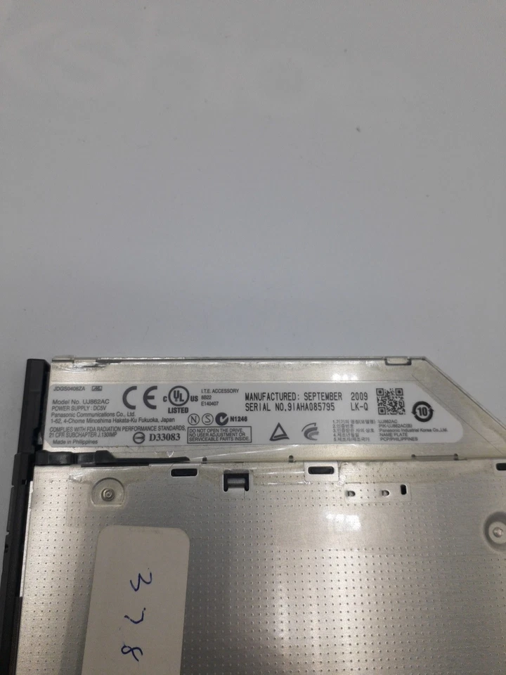 Lenovo/Panasonic CD-RW/DVD ROM UJ862AC FRU P/N 42T2557 ASM P/N 42T2580 REV 101 - Imagem 4 de 4