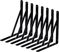 8 Pack 11 Inch L Brackets, Metal Black Wall Mount Shelf Support