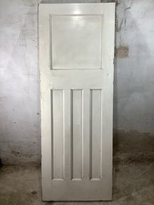 27 3/4"X 75 1/2" 1930s Internal Painted Pitch Pine Four Panel Door 1over3 Old