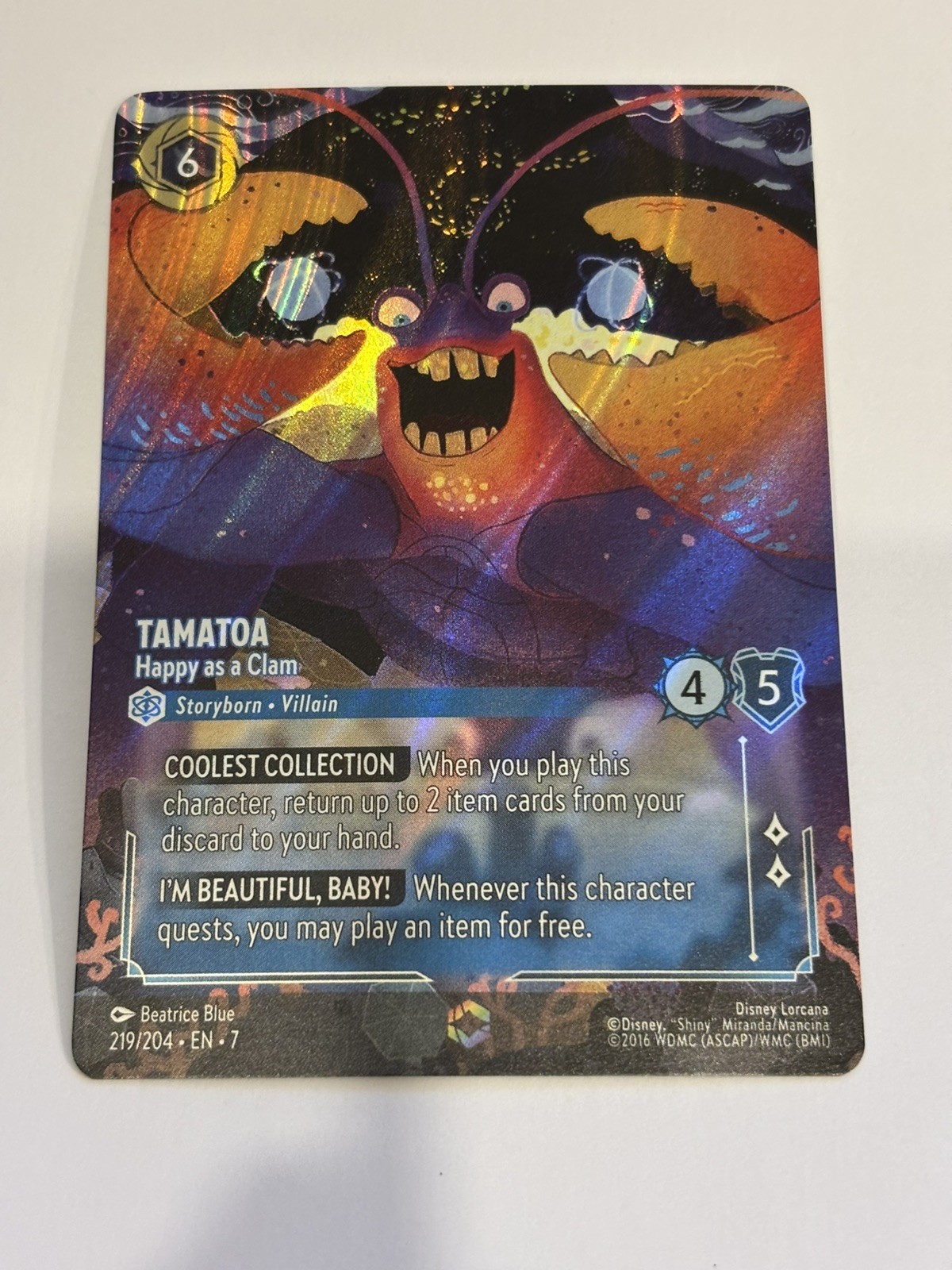 Disney Lorcana Archazia's Island: TAMATOA Happy as a Clam ENCHANTED FOIL 219/204