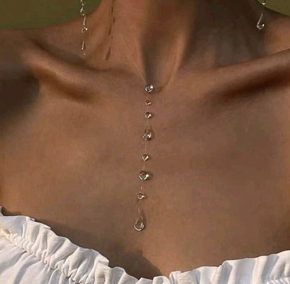 Collana GOCCIA D'ACQUA PENDENTE trasparente E ACCIAIO INOSSIDABILE - Immagine 4 di 4